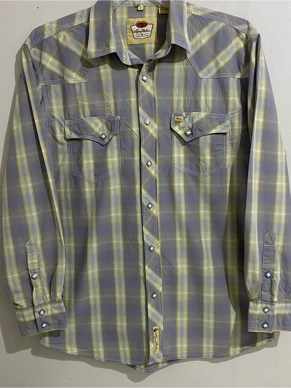 Larry Mahan Yellow and Gray Plaid Western Snap Shirt